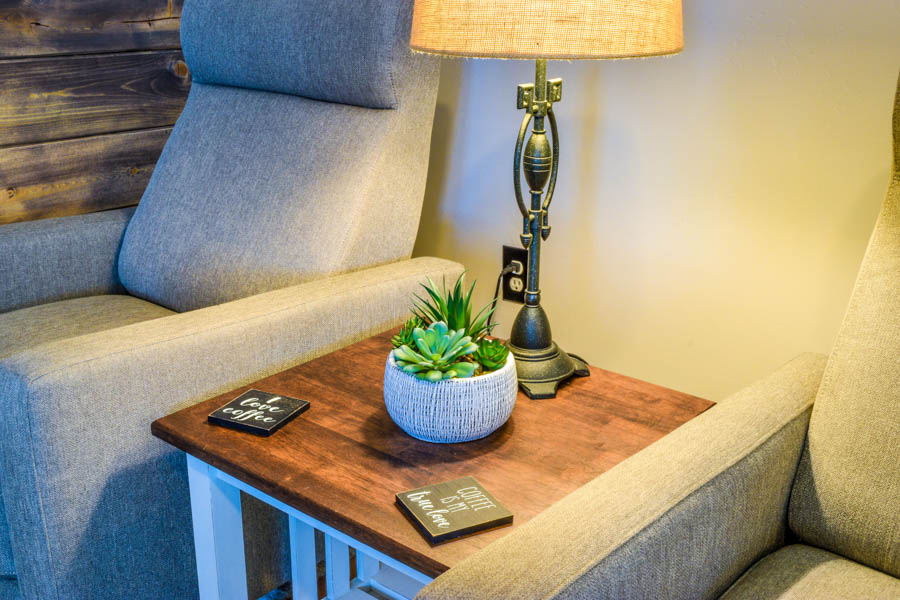 end table with plant and lamp